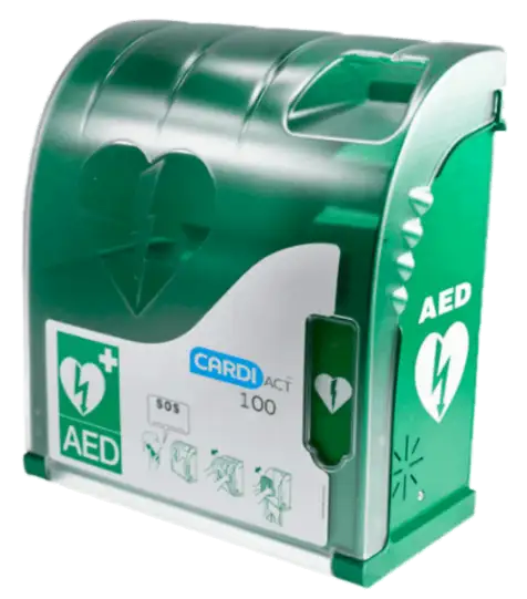 An outdoor AED cabinet that is water resistant