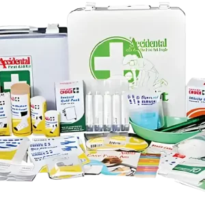 A tradies first aid kit with a wide variety of equipment for use in an emergency