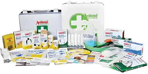 A tradies first aid kit with a wide variety of equipment for use in an emergency