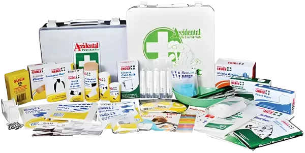 A tradies first aid kit with a wide variety of equipment for use in an emergency