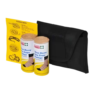 a photo a the 30020 snake bite kit. It has instructions, a black pich and two heavy crepe bandages