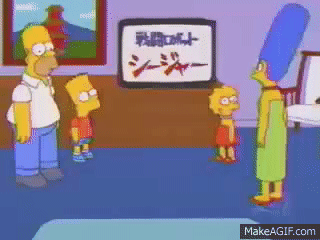 A Gif of the cartoon "the simpsons" where the simpsons family suffer a photosensitivity seizure.