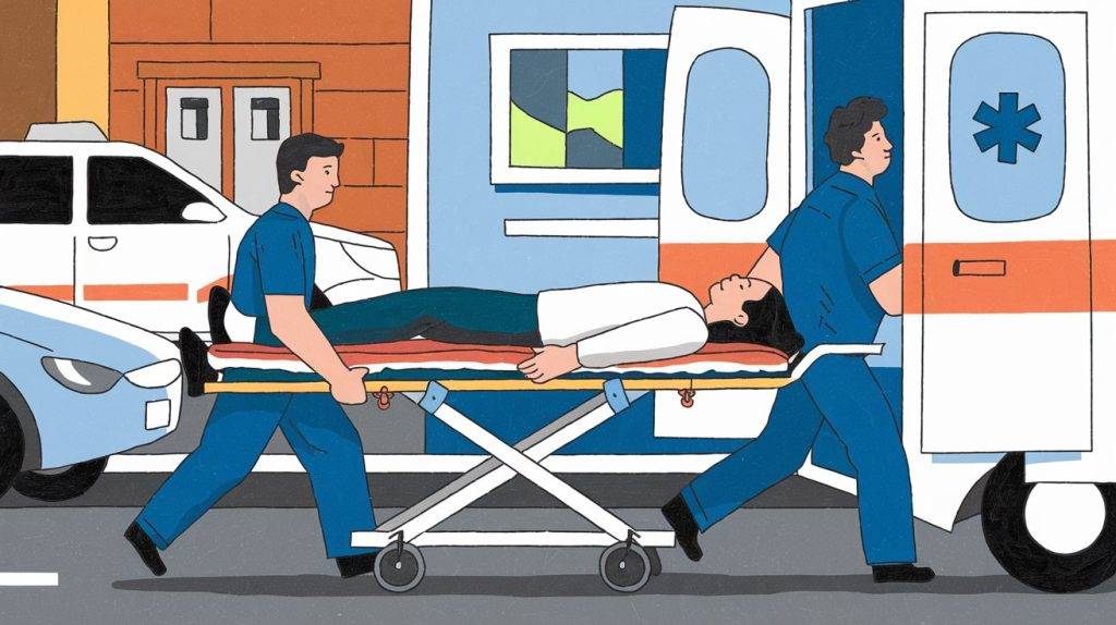 an illustration of someone being loaded into an ambulance