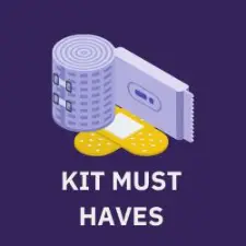 two bandages and the text "kit must haves"