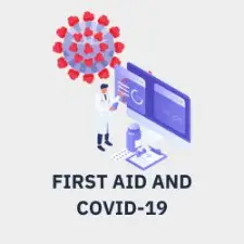 covid 19 virus and the text: "first aid and covid-19"