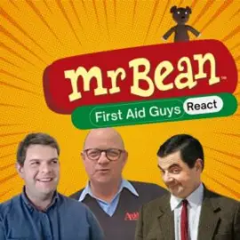 mr bean interspersed with photos of first aid trainers with youtube thumbnail
