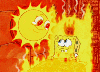 a gif of spongebob squarepants experiencing a heatwave