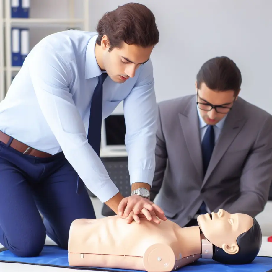 two men practice cpr on a manakin