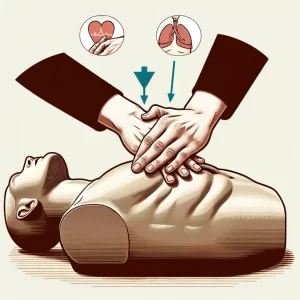 illustration of hands being placed in centre of chest of cpr manakin