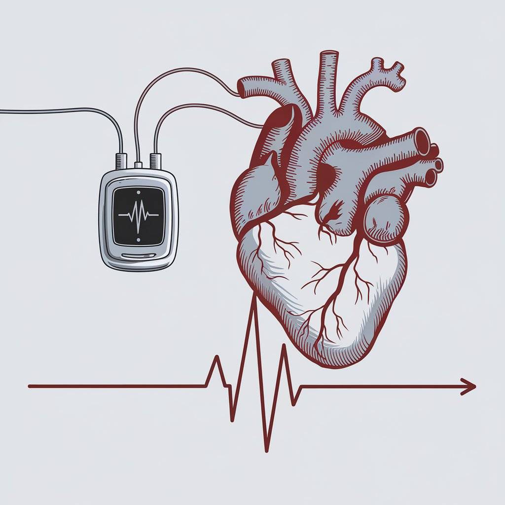 an illustration of a heart, pacemaker and heart rhythm