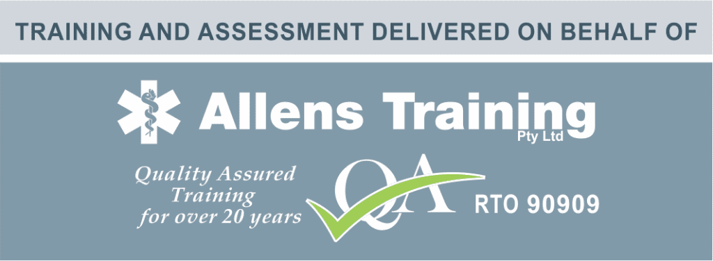 a training aknowledgement that says training delivered on behalf of allens training rto 90909