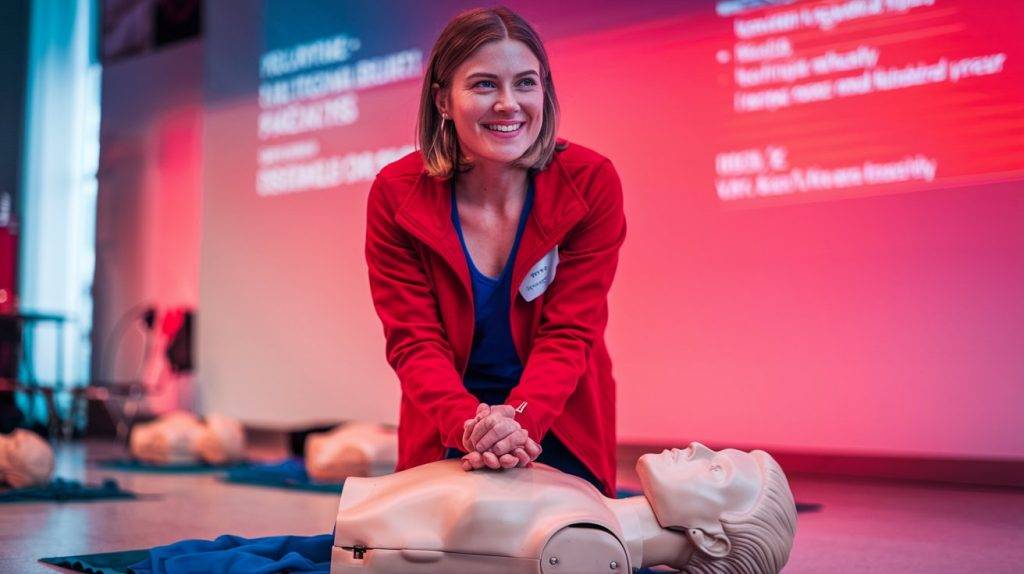 a student practices first aid