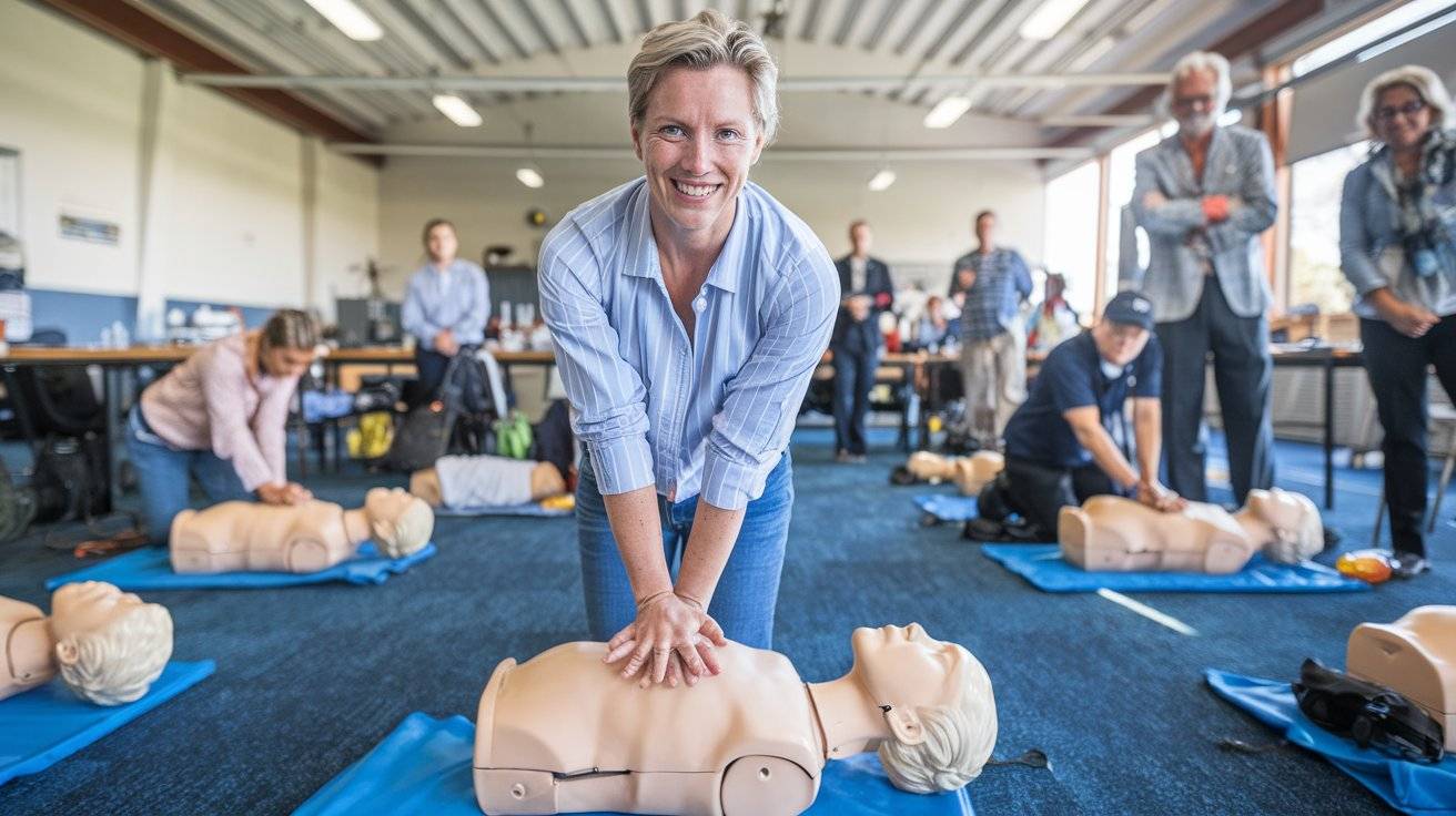 a woman in warwick practices first aid on a manakin