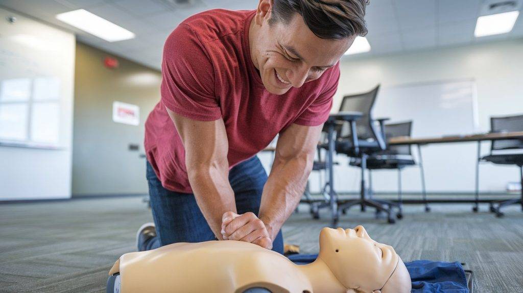 a man practices giving cpr