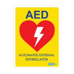 yellow poly aed sign