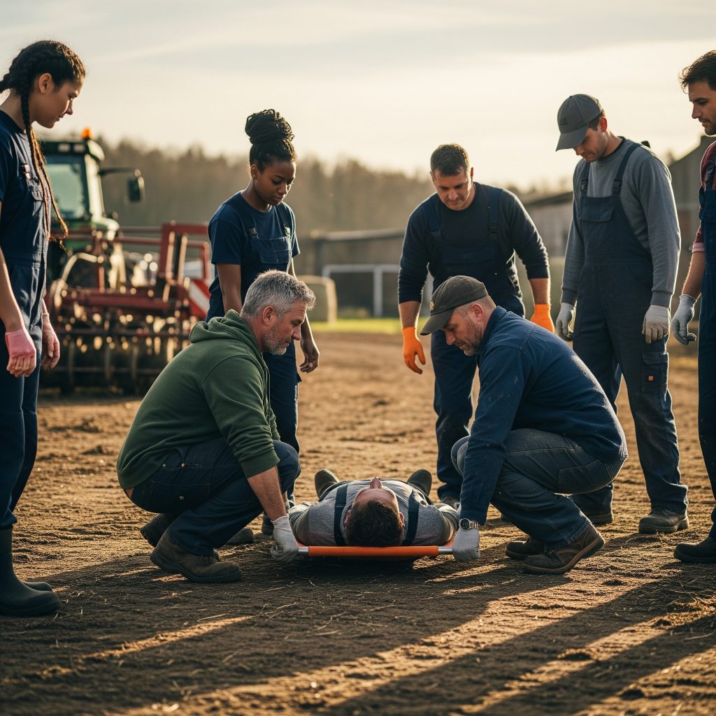 a class of students learn how to load, secure and move a casualty using a backing board and straps.
